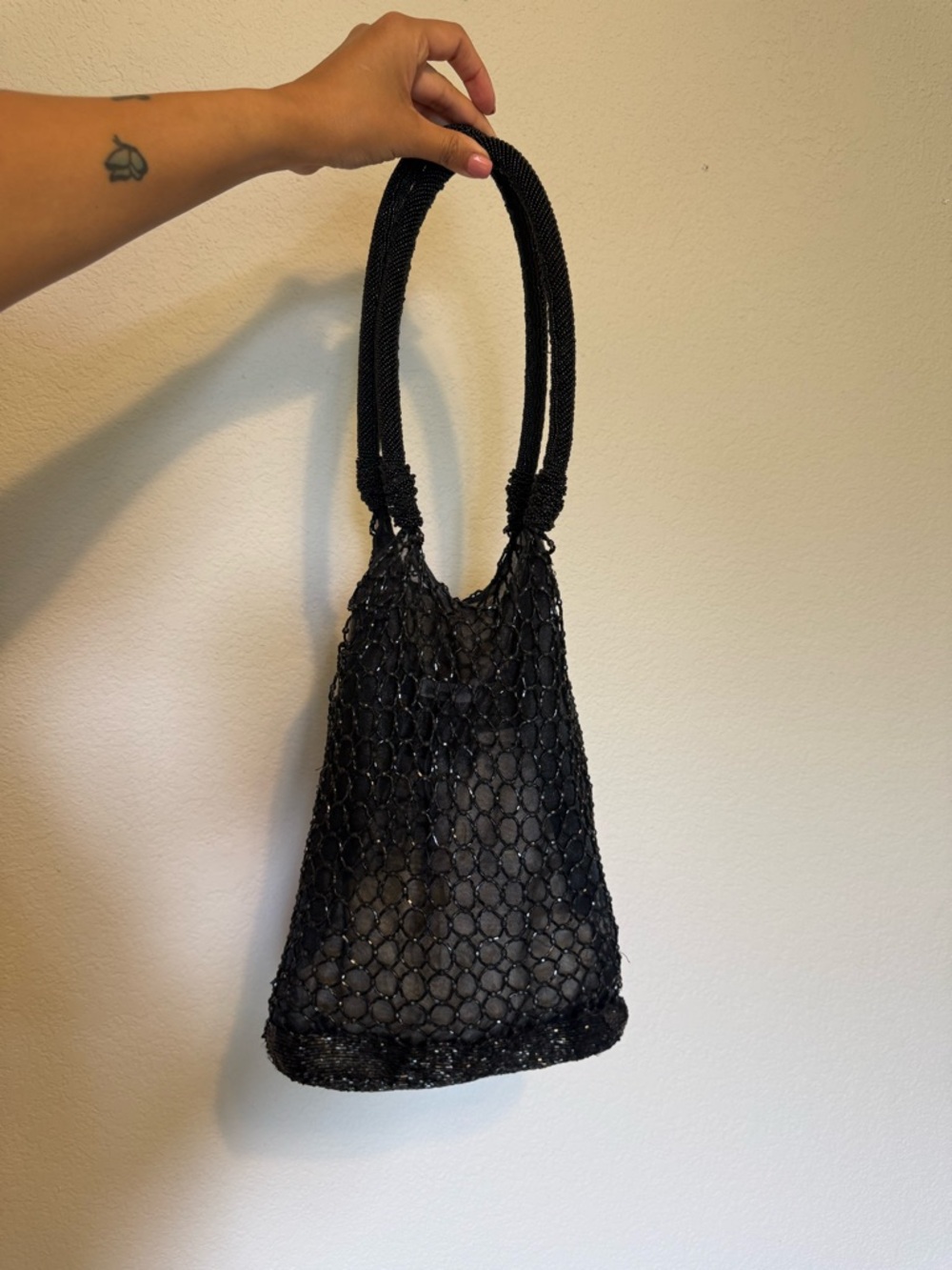 Sal’s Fifth Avenue | Vintage Black Beaded Mesh Tote Bag